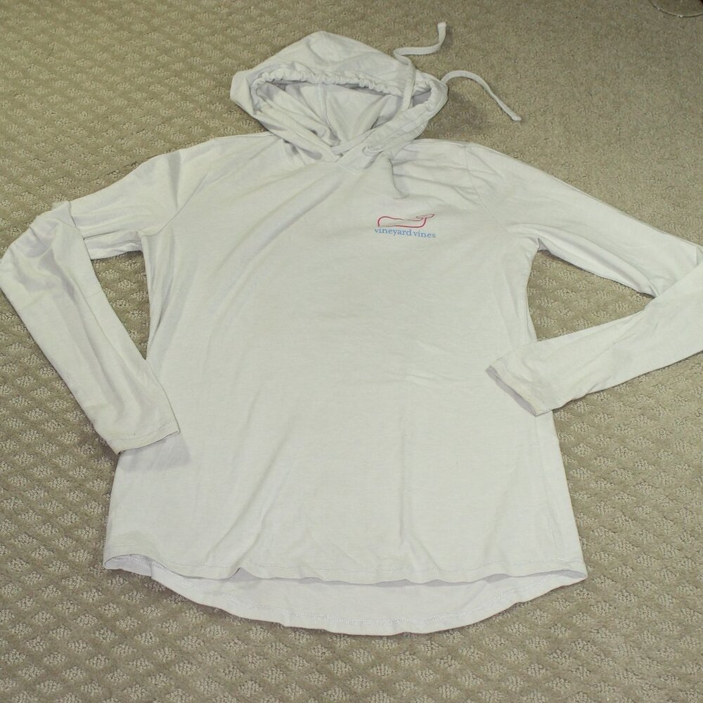 Vineyard Vines Edgartown Hooded Long Sleeve Tee Light Gray Size XXS Whale Logo